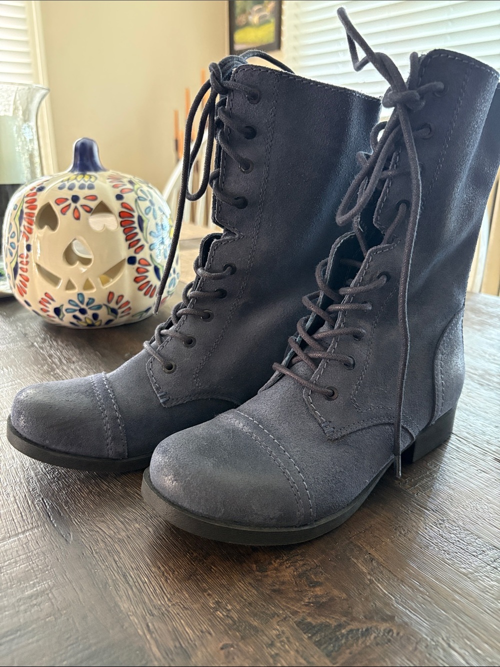 Aldo Slate Gray Lace-Up Mid-Calf Boots